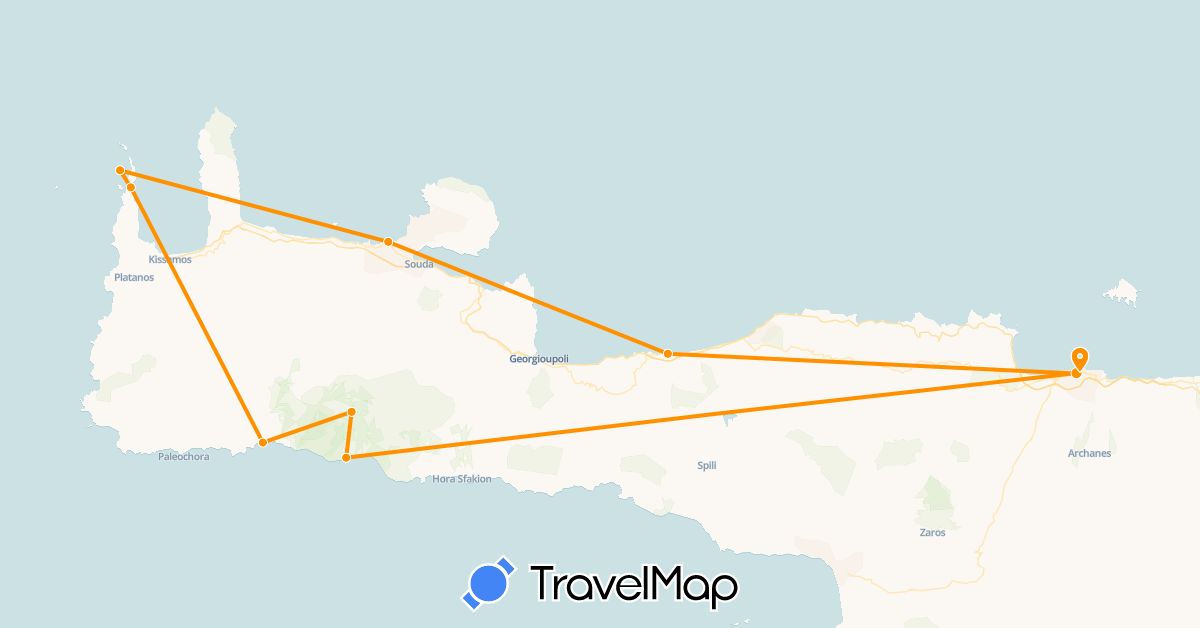 TravelMap itinerary: plane, hitchhiking in Greece (Europe)